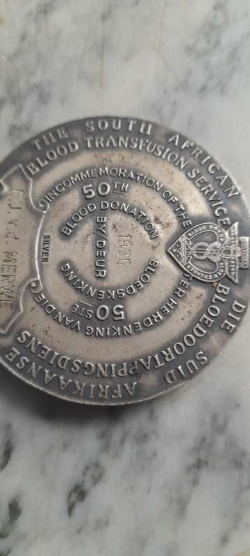 Huge SILVER Medal William Harvey / South African Blood Transfusion Service, 50th Blood  donation