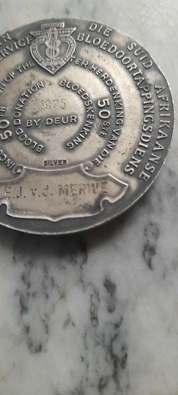 Huge SILVER Medal William Harvey / South African Blood Transfusion Service, 50th Blood  donation