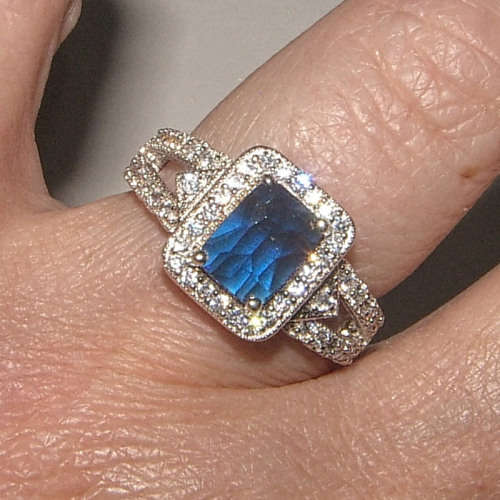 PURE PERFECTION! SOLID .925 STERLING SILVER RING WITH SAPPHIRE AND SIMULATED DIAMONDS!