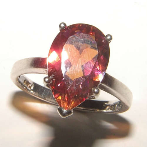 PURE PERFECTION! SOLID .925 STERLING SILVER RING WITH FLAMINGO PINK MYSTIC TOPAZ!