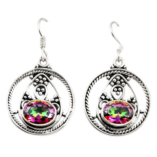 BEAUTIFUL NATURAL MYSTIC TOPAZ DANGLING EARRINGS IN SOLID STERLING SILVER!!!