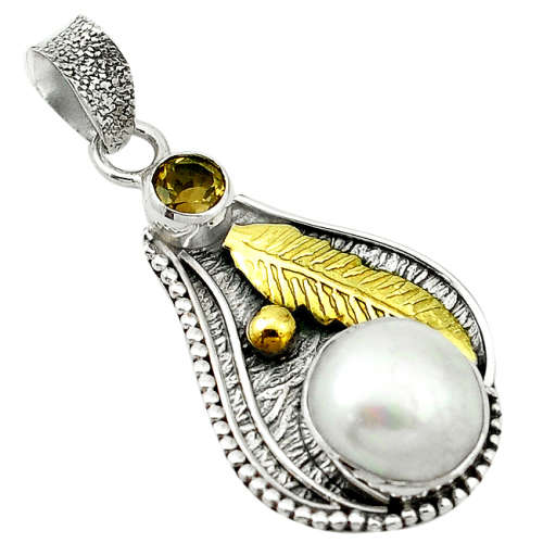 NATURAL PEARL AND CITRINE DESIGNER PENDANT IN SOLID STERLING SILVER!!!