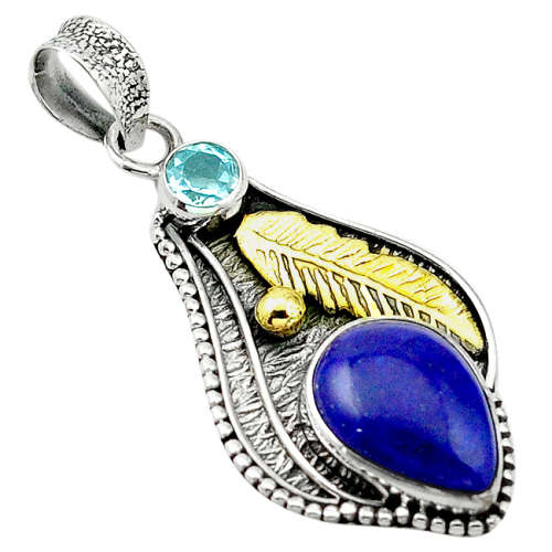 NATURAL LAPIS LAZULI AND TOPAZ PENDANT IN SOLID STERLING SILVER!!!