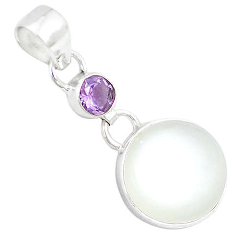 BEAUTIFUL NATURAL MOONSTONE AND AMETHYST PENDANT IN SOLID STERLING SILVER!!!