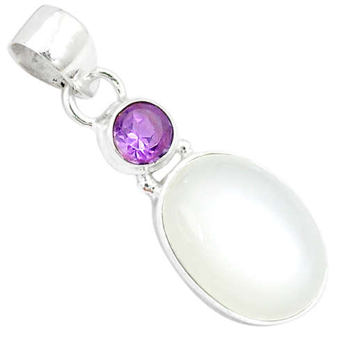 BEAUTIFUL NATURAL MOONSTONE AND AMETHYST PENDANT IN SOLID STERLING SILVER!!!
