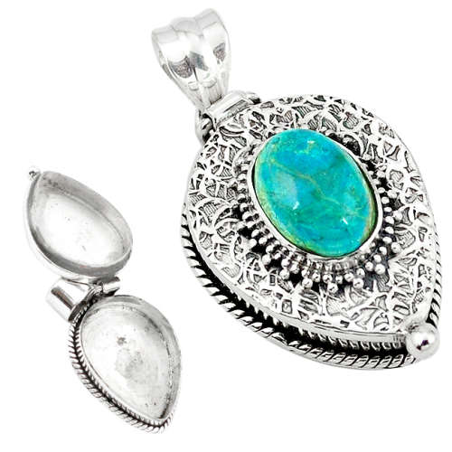 POISON BOX PENDANT -  NATURAL GREEN CHRYSOCOLLA IN SOLID STERLING SILVER!!!