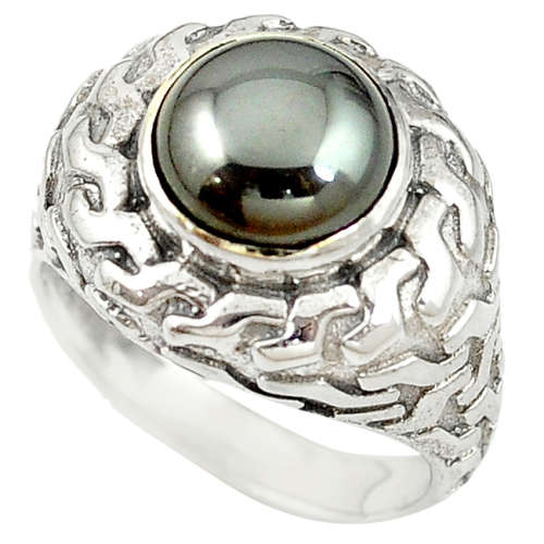 SPARKLING NATURAL TITANIUM PEARL IN SOLID STERLING SILVER RING!!!