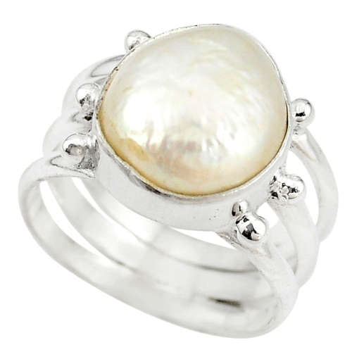 SPARKLING NATURAL BIWA PEARL IN SOLID STERLING SILVER RING!!!