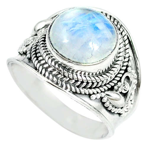 SPARKLING NATURAL RAINBOW MOONSTONE IN SOLID STERLING SILVER RING!!!