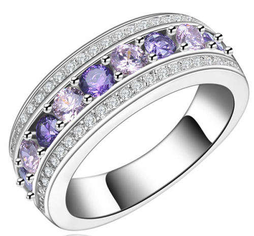 STUNNING AMETHYST 10K WHITE GOLD FILLED DRESS RING
