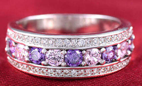 STUNNING AMETHYST 10K WHITE GOLD FILLED DRESS RING