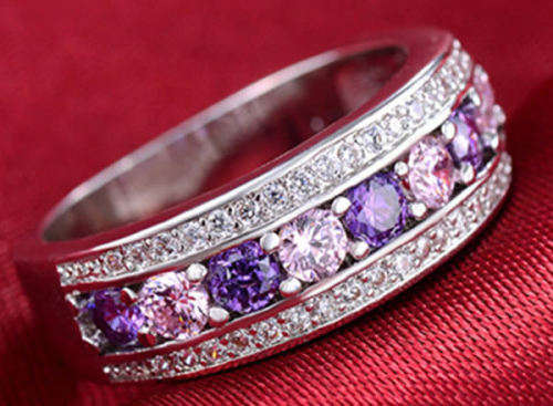 STUNNING AMETHYST 10K WHITE GOLD FILLED DRESS RING