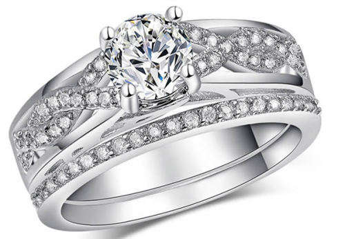 STUNNING SAPPHIRE 18K WHITE GOLD FILLED DRESS RING (Wedding Band NOT Included)