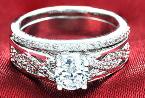 STUNNING SAPPHIRE 18K WHITE GOLD FILLED DRESS RING (Wedding Band NOT Included)