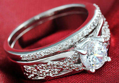 STUNNING SAPPHIRE 18K WHITE GOLD FILLED DRESS RING (Wedding Band NOT Included)