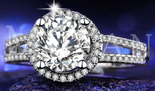 STUNNING SAPPHIRE 18K WHITE GOLD FILLED HALO DESIGN DRESS RING