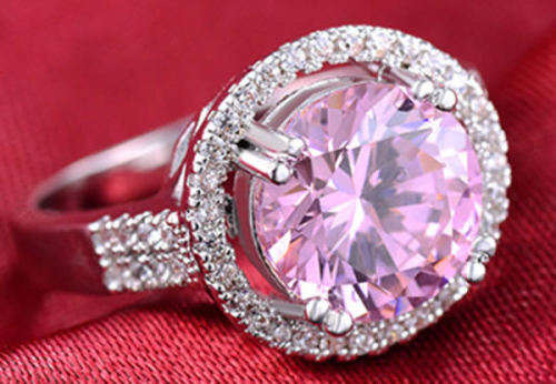 STUNNING SAPPHIRE 18K WHITE GOLD FILLED HALO DESIGN DRESS RING