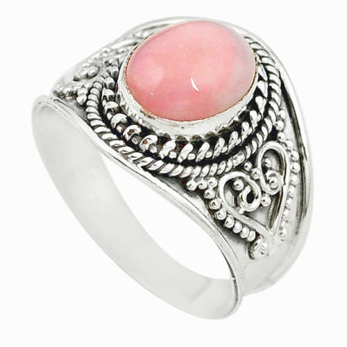 SPARKLING NATURAL PINK OPAL IN SOLID STERLING SILVER RING!!!