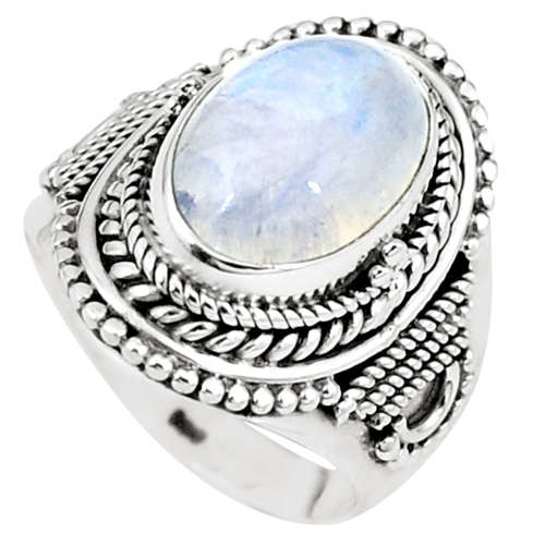 SPARKLING NATURAL RAINBOW MOONSTONE IN SOLID STERLING SILVER RING!!!