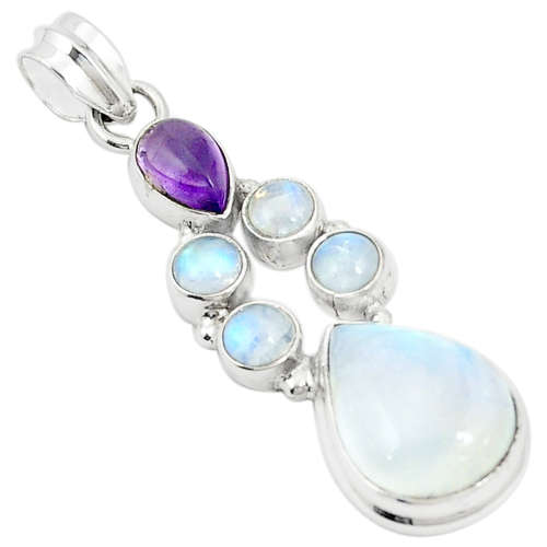BEAUTIFUL NATURAL MOONSTONE AND AMETHYST PENDANT IN SOLID STERLING SILVER!!!