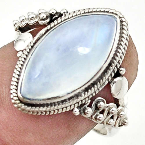 SPARKLING NATURAL RAINBOW MOONSTONE IN SOLID STERLING SILVER RING!!!