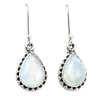 BEAUTIFUL NATURAL RAINBOW MOONSTONE DANGLING EARRINGS IN SOLID STERLING SILVER!!!