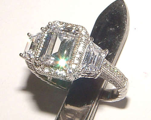 PURE PERFECTION! SOLID .925 STERLING SILVER RING WITH SIMULATED DIAMONDS!