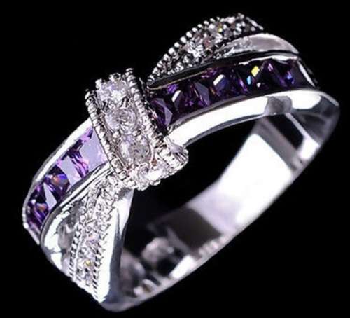 [FOR THE BIGGER FINGER] STUNNING CZ AND AMETHYST STERLING SILVER FILLED DRESS RING