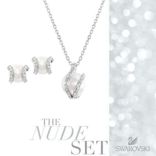 ***SWAROVSKI COLLECTION*** GENUINE SWAROVSKI PEARL NUDE NECKLACE AND EARRING SET 1081922!!
