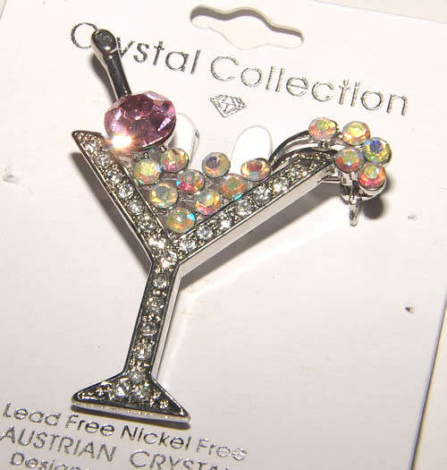 STUNNING SILVER AND AUSTRIAN CRYSTAL COCKTAIL BROOCH!