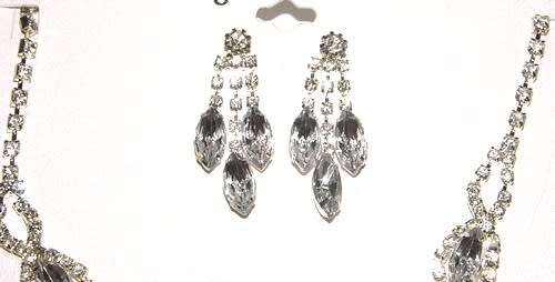 RHINESTONE ENCRUSTED SILVER NECKLACE AND EARRINGS SET