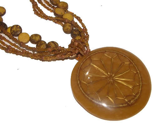 GORGEOUS WOOD AND LUCITE BEADED NECKLACE