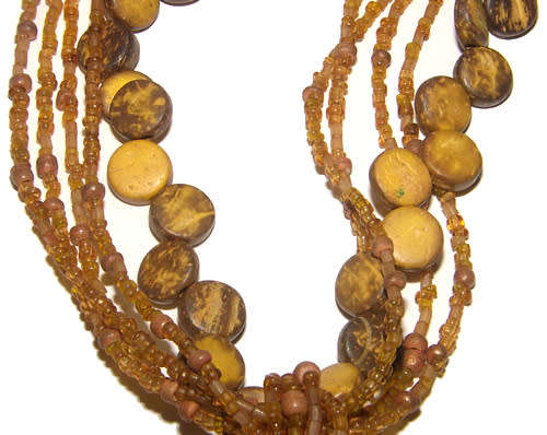 GORGEOUS WOOD AND LUCITE BEADED NECKLACE