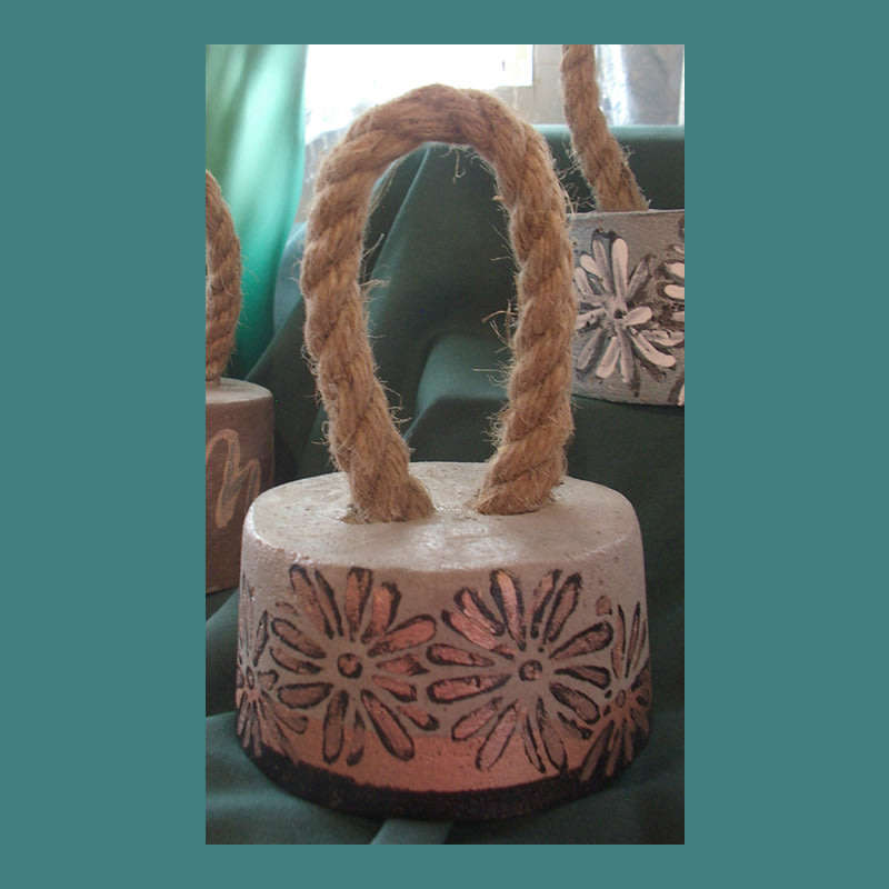 HAND CRAFTED CEMENT DOOR STOP WITH ROPE HANDLE