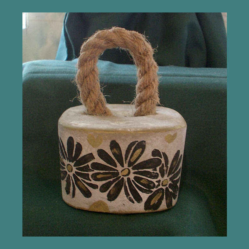 HAND CRAFTED CEMENT DOOR STOP WITH ROPE HANDLE