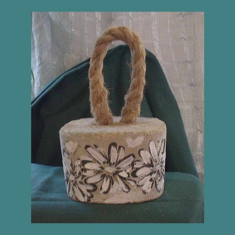 HAND CRAFTED CEMENT DOOR STOP WITH ROPE HANDLE