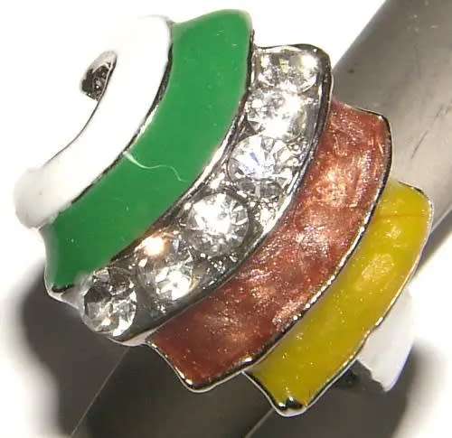 DRESS RING WITH RHINESTONES AND ENAMELLING