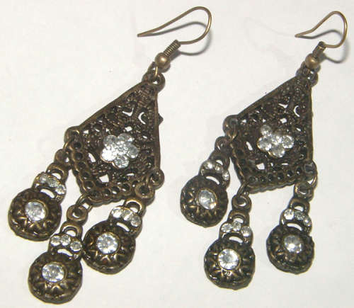 BRONZE DANGLING EARRINGS WITH RHINESTONES