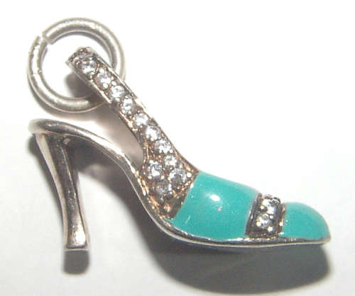 Solid .925 Sterling Silver Shoe Charm with CZ and Enamelling