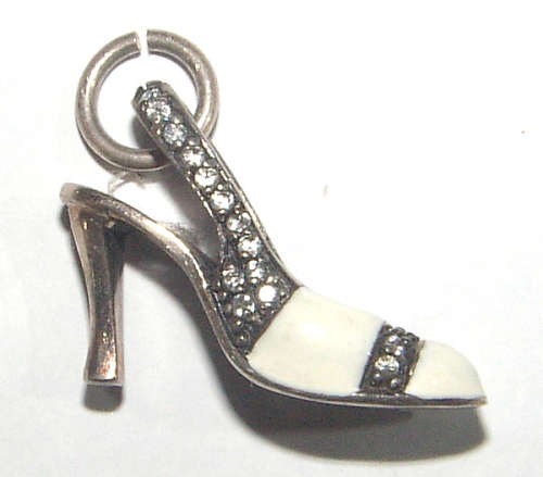 Solid .925 Sterling Silver Shoe Charm with CZ and Enamelling
