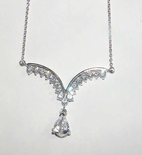 Simulated Diamond Rhodium Necklace - Fabulous!
