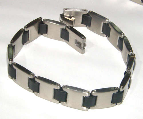 12mm Wide High Quality Polished Stainless Steel Bracelet With Black Links