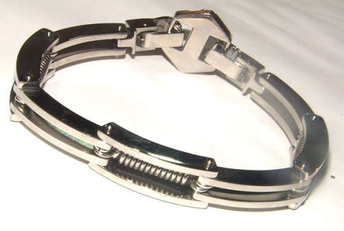 13,6mm Wide Heavy High Quality Polished Stainless Steel Bracelet With Black Links