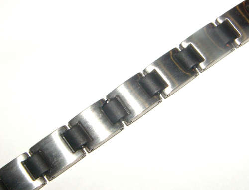 12mm Wide High Quality Polished Stainless Steel Bracelet With Black Links
