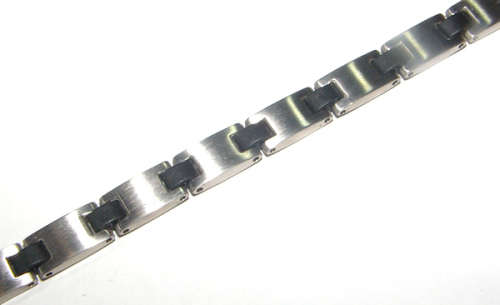 8,02mm Wide High Quality Polished Stainless Steel Bracelet With Black Links