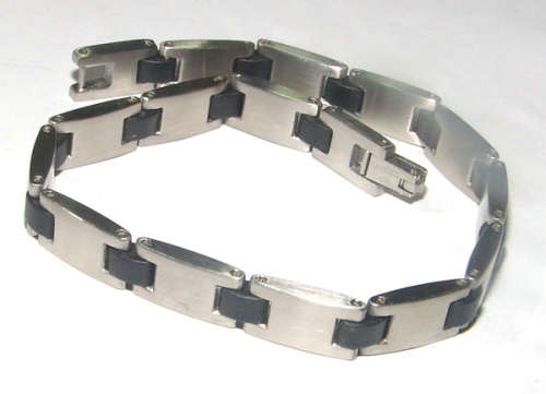 8,02mm Wide High Quality Polished Stainless Steel Bracelet With Black Links