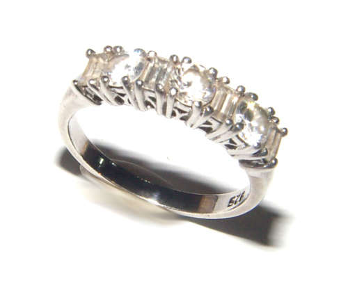 GORGEOUS  SOLID .925 STERLING SILVER ETERNITY RING WITH SIMULATED DIAMONDS
