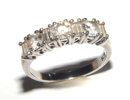GORGEOUS  SOLID .925 STERLING SILVER ETERNITY RING WITH SIMULATED DIAMONDS