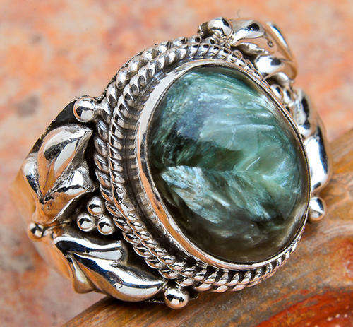 ***NATURAL GEMSTONES!!!***STUNNING NATURAL SERAPHINITE IN STERLING SILVER RING!!!