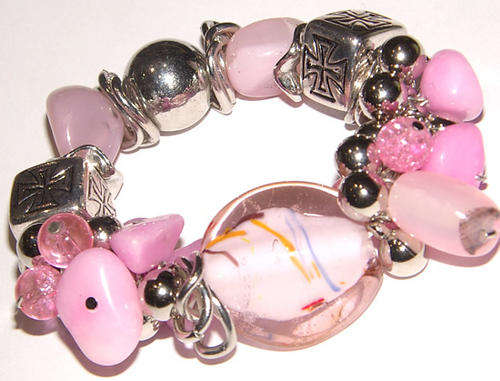 ***CHARM-ING!! STUNNING MURANO GLASS STRETCHY BRACELET WITH NATURAL GEMSTONES!!